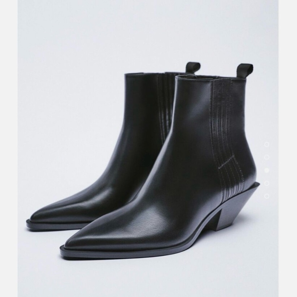 Zara Black Pointed Leather Ankle Booties